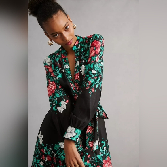 Anthropologie Black Floral Midi Shirt Dress MP - Picture 3 of 8